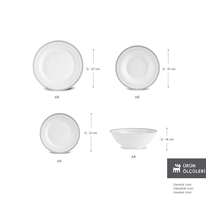 Karaca Forever Bone Juliet Metallic 24 Parça 6 Kişilik Yemek Takımı