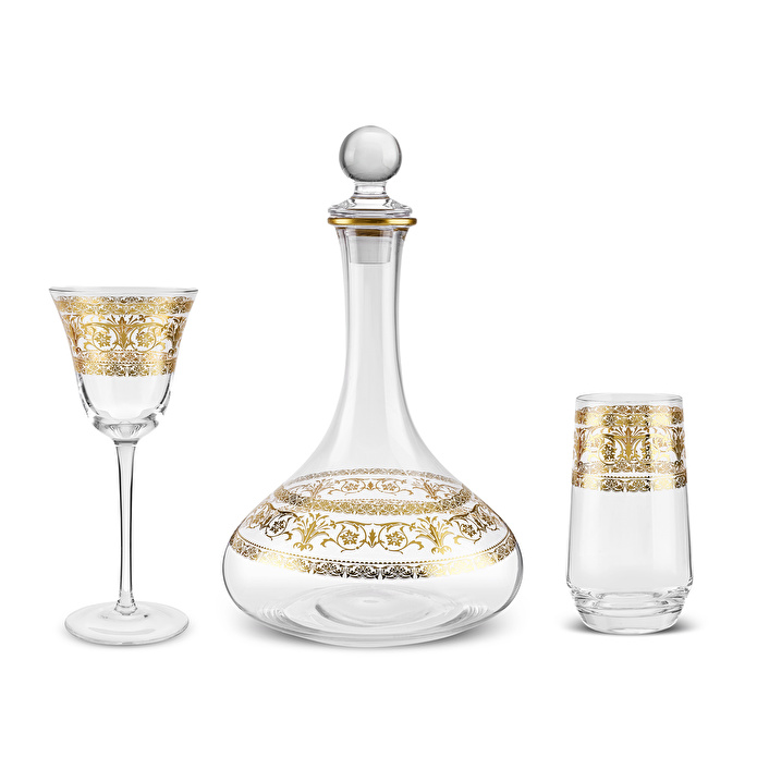Karaca Royal Bone Victoria 25 Parça Bardak Kadeh ve Karaf Seti Gold