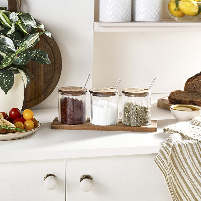 Karaca Mova Akasya 3'lü Cam Kaşıklı Baharat Takımı