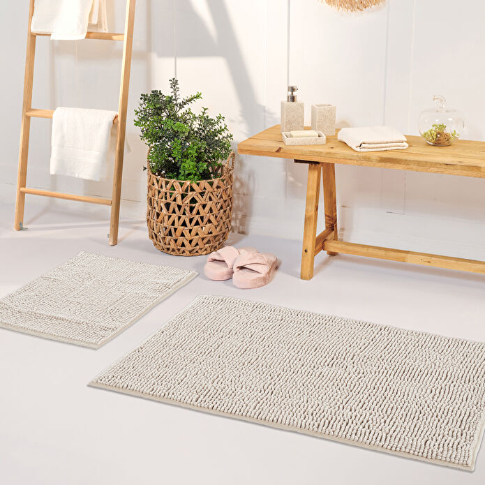 Kaşmir Home Soft Makarna Banyo Paspas Seti Bej 40x60-60x90 cm