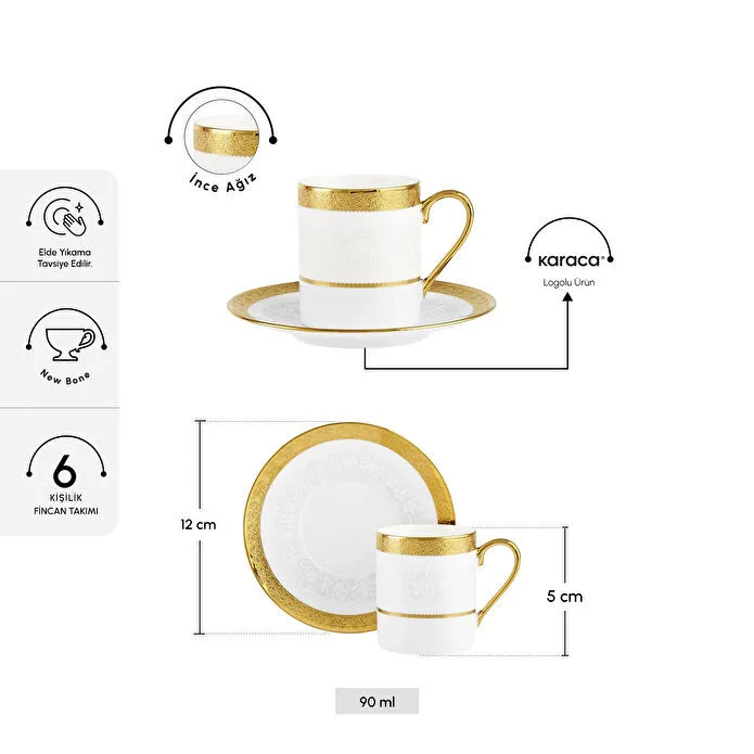 Karaca Royal Bone Victoria 6 Kişilik Kahve Fincan Takımı 90 ml