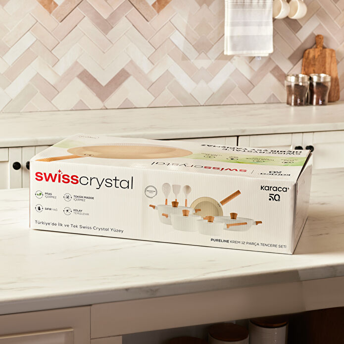 Karaca x Refika Swiss Crystal Pureline İndüksiyon Tabanlı 12 Parça Tencere Seti Almond Cream