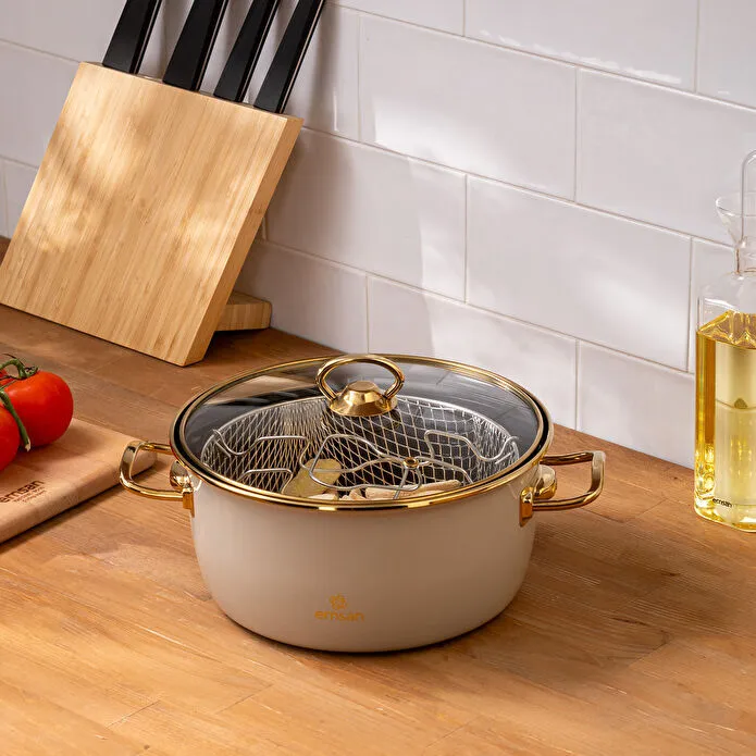 Emsan Retro Emaye Kızartma Tenceresi Bej