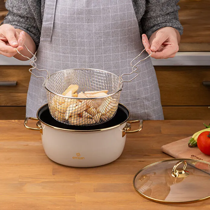 Emsan Retro Emaye Kızartma Tenceresi Bej