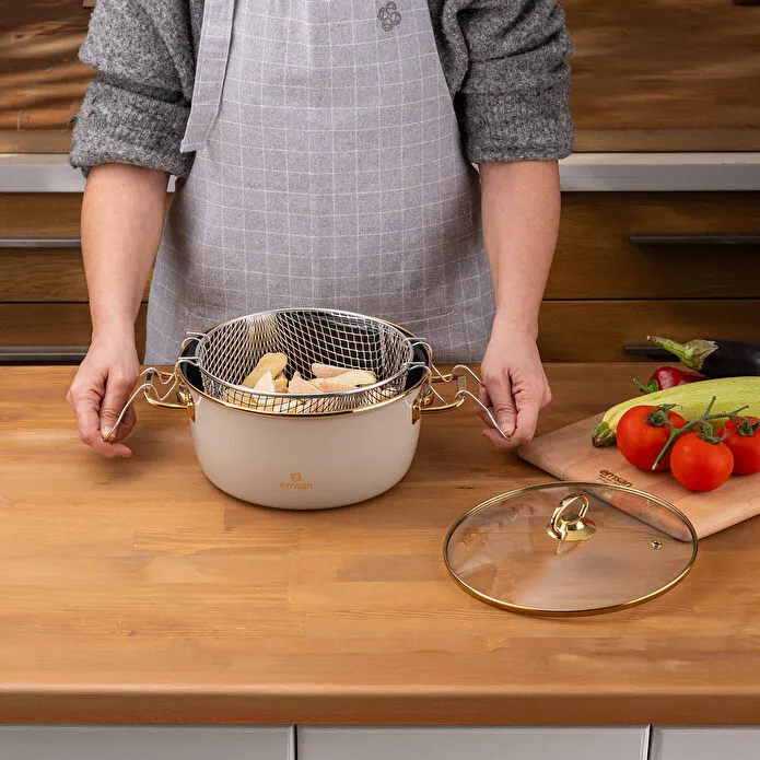 Emsan Retro Emaye Kızartma Tenceresi Bej