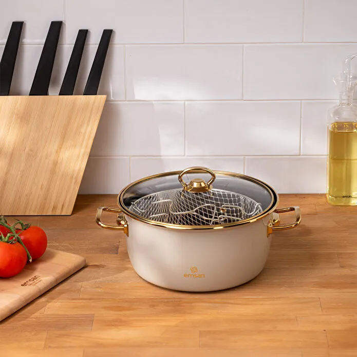Emsan Retro Emaye Kızartma Tenceresi Bej