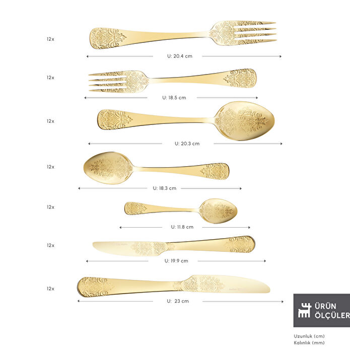 Karaca Elegance Bellatrix Gold 12 Kişilik 84 Parça Çatal Kaşık Bıçak Takımı
