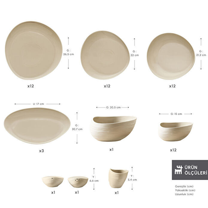 Karaca Earth Collection Rise 55 Parça 12 Kişilik Yemek Takımı