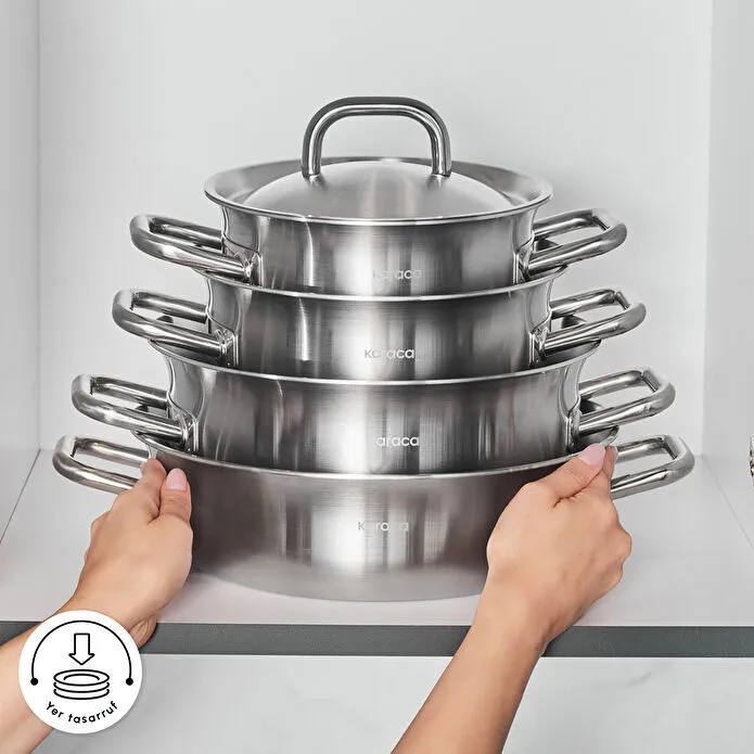 Karaca Power Steel 316+ 3Ply Spirit İndüksiyon Tabanlı 8 Parça Çelik Tencere Seti
