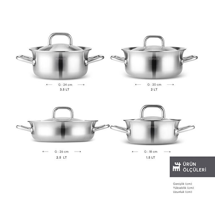 Karaca Power Steel 316+ 3Ply Spirit İndüksiyon Tabanlı 8 Parça Çelik Tencere Seti