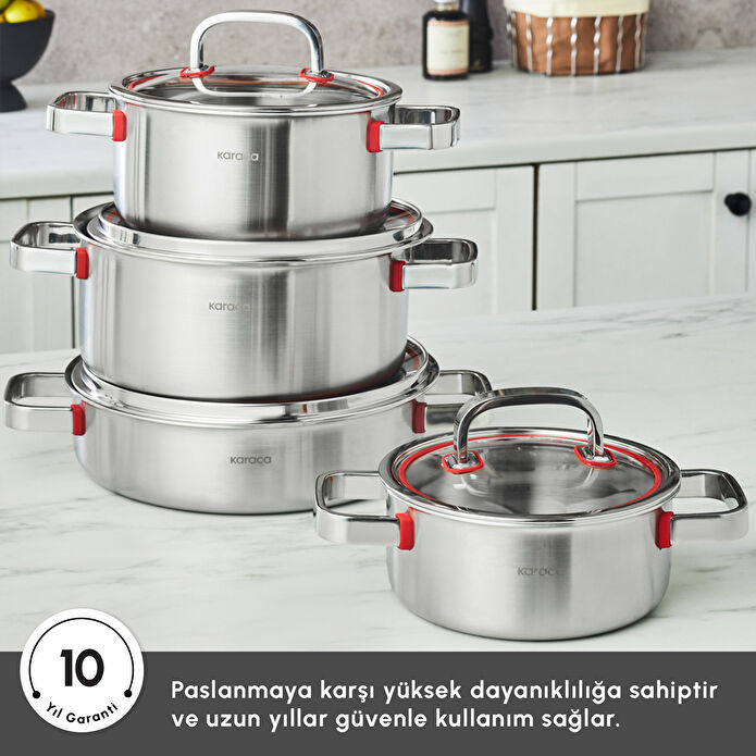 Karaca Powersteel 316+ 3Ply Artemis İndüksiyon Tabanlı 8 Parça Çelik Tencere Seti