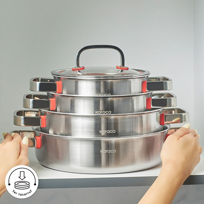 Karaca Powersteel 316+ 3Ply Artemis İndüksiyon Tabanlı 8 Parça Çelik Tencere Seti