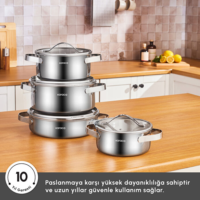 Karaca Power Steel 316+ 3Ply Discovery İndüksiyon Tabanlı 8 Parça Çelik Tencere Seti