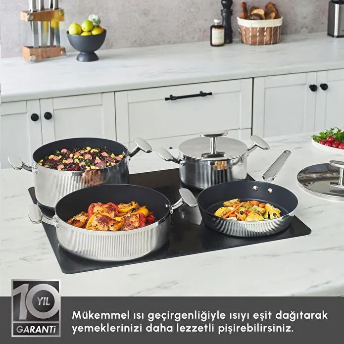 Karaca Plasma Steel 316+ 3Ply Apollo İndüksiyon Tabanlı 7 Parça Çelik Tencere Seti