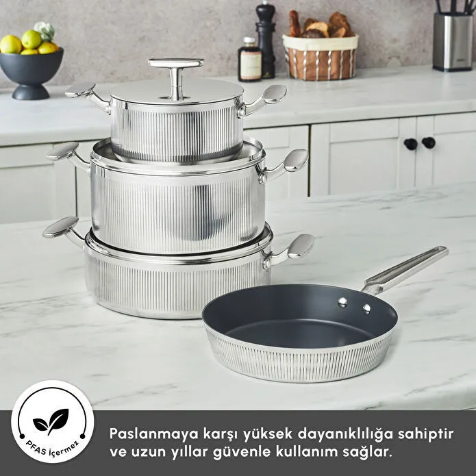 Karaca Plasma Steel 316+ 3Ply Apollo İndüksiyon Tabanlı 7 Parça Çelik Tencere Seti