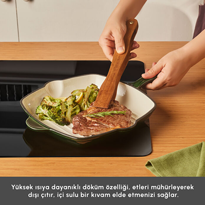 Karaca Heritage Demir Döküm Emayeli Grill Tava Yeşil 26 cm