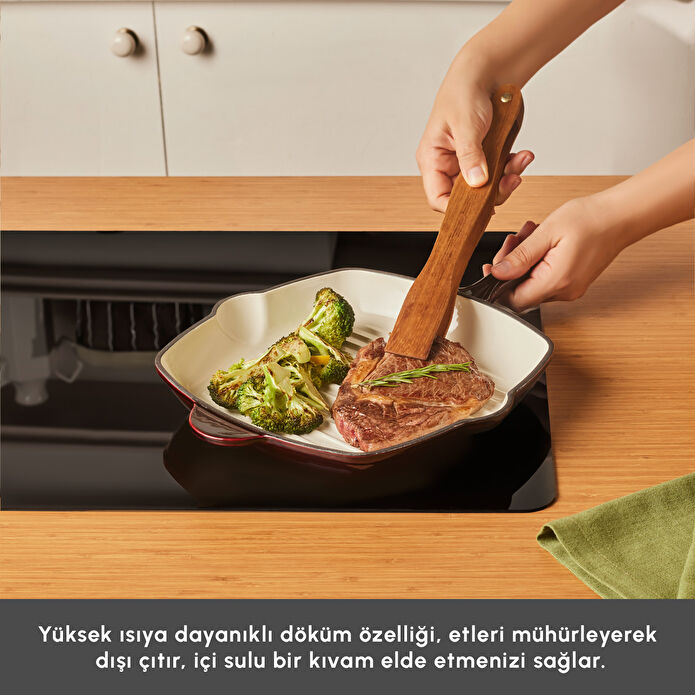 Karaca Heritage Demir Döküm Emayeli Grill Tava 28 cm Kırmızı