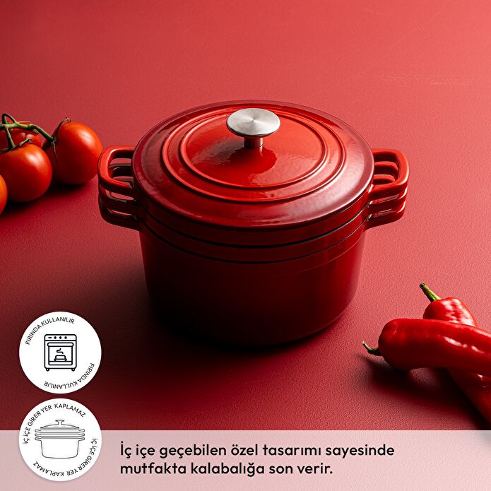 Emsan Fortino Cast Döküm Tencere Seti Kırmızı 4 Parça 22 cm