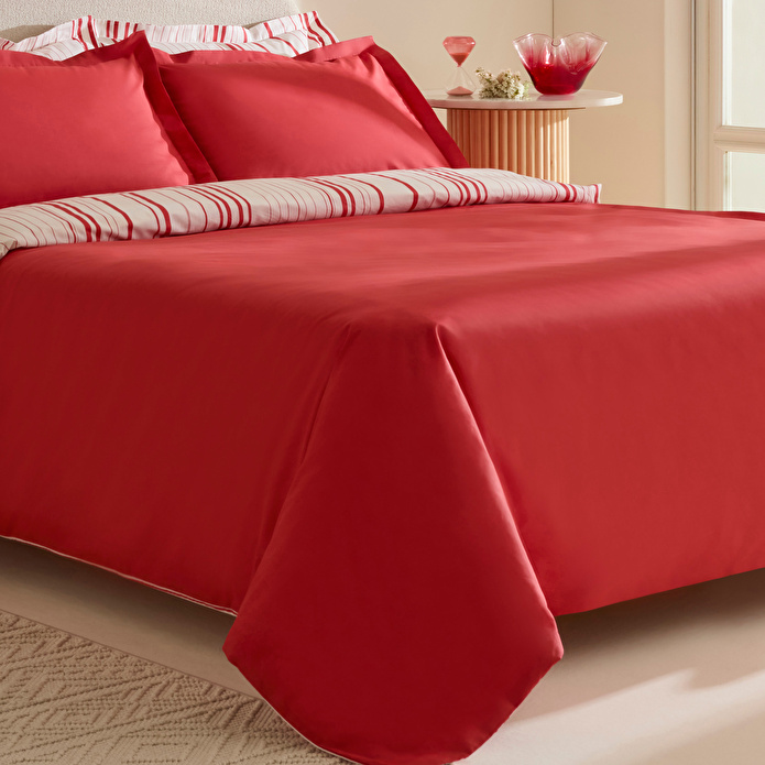 Karaca Home Cool Stripe Çift Kişilik Nevresim Takımı Kırmızı