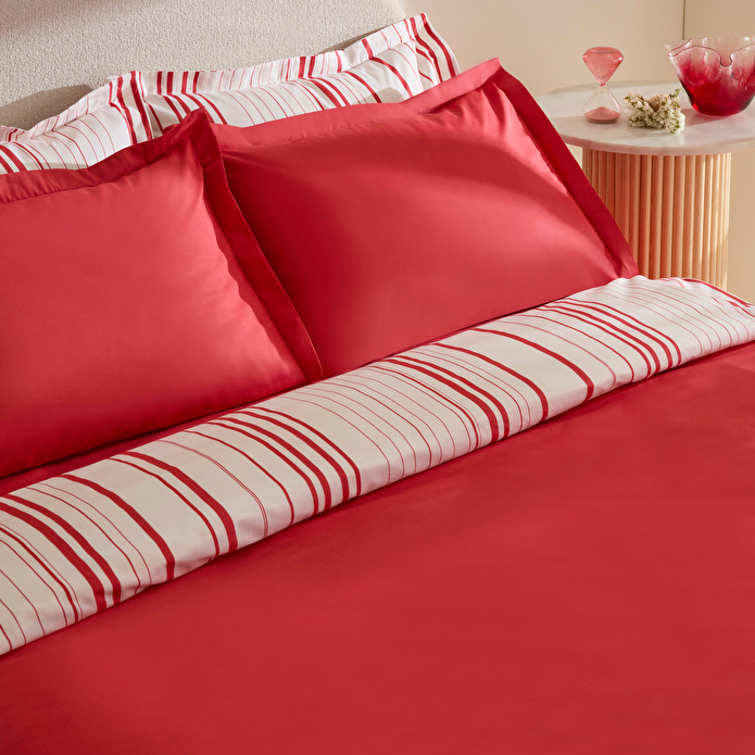 Karaca Home Cool Stripe Çift Kişilik Nevresim Takımı Kırmızı