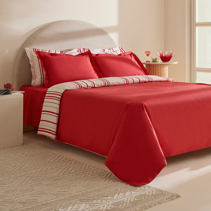 Karaca Home Cool Stripe Çift Kişilik Nevresim Takımı Kırmızı