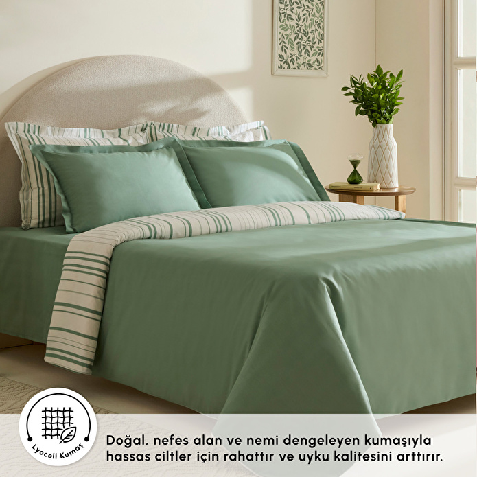Karaca Home Cool Stripe Çift Kişilik Nevresim Takımı Yeşil