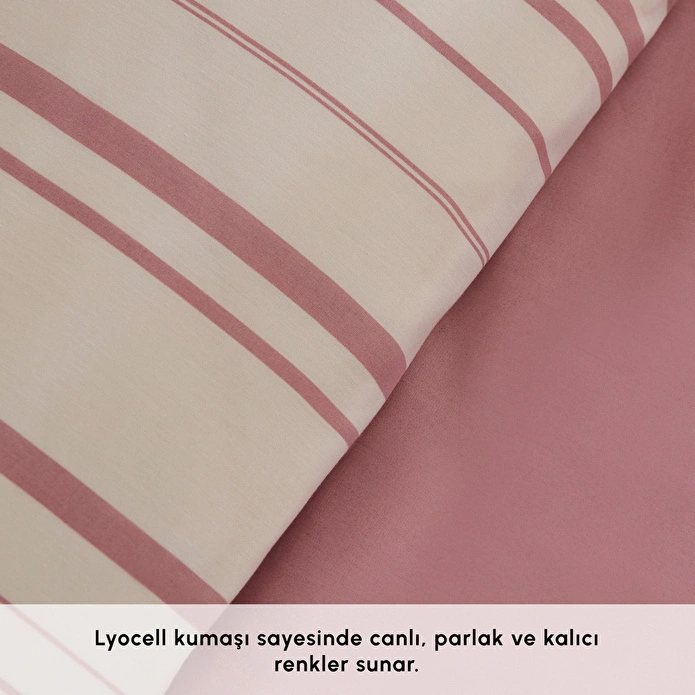 Karaca Home Cool Stripe Çift Kişilik Nevresim Takımı Gül Kurusu