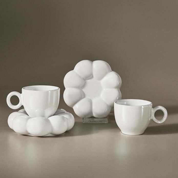 Karaca Bubble Beyaz Lüsterli 2 Kişilik Kahve Fincanı