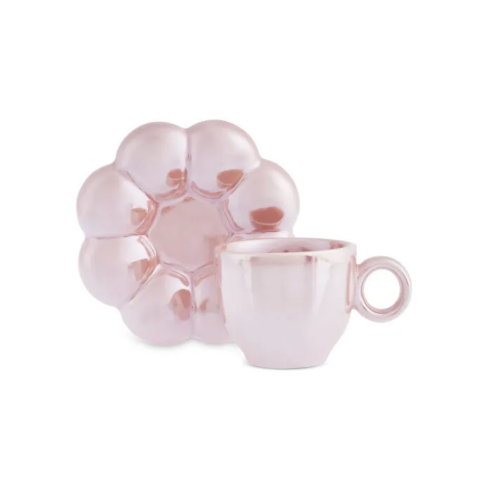 Karaca Bubble Pembe Lüsterli 2 Kişilik Kahve Fincanı