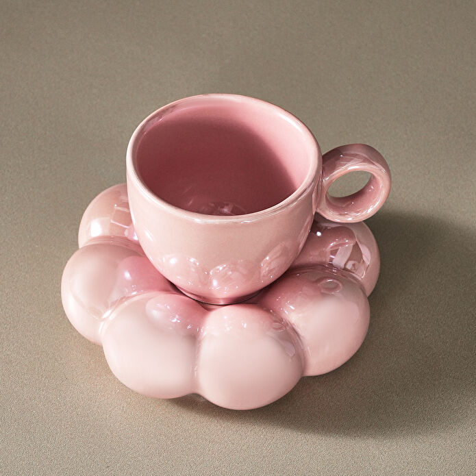 Karaca Bubble Pembe Lüsterli 2 Kişilik Kahve Fincanı
