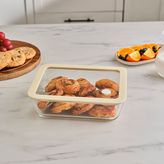 Karaca Luna Cam Saklama Kabı Krem 1400 ml