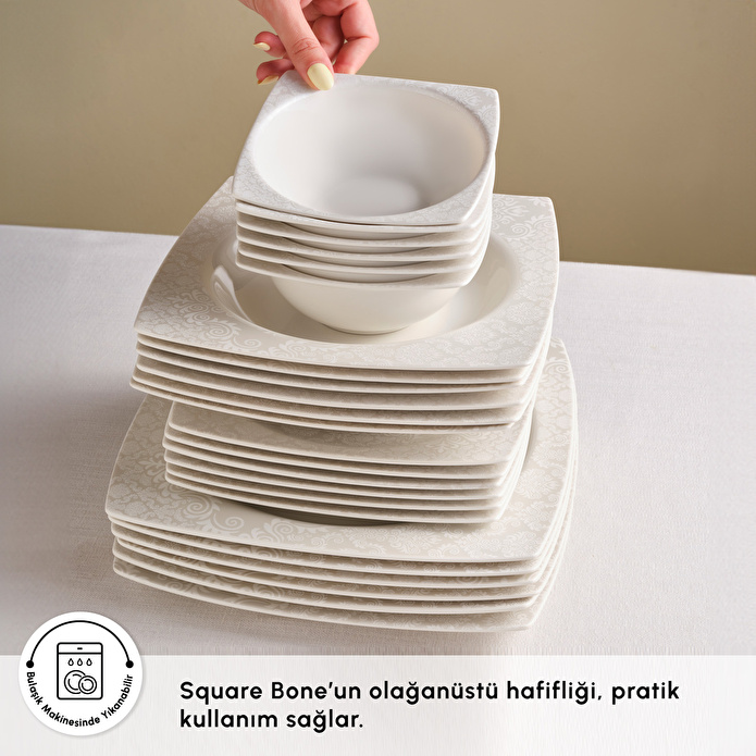Karaca Square Bone Bridal 60 Parça 12 Kişilik Yemek Takımı