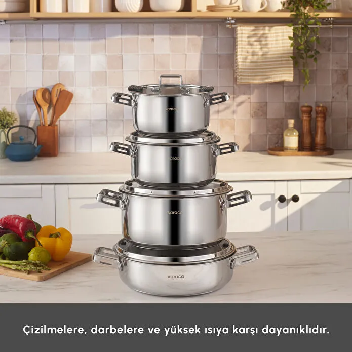Karaca Montreal İndüksiyon Tabanlı 8 Parça Çelik Tencere Seti