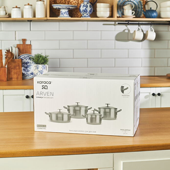 Karaca Arven İndüksiyon Tabanlı 8 Parça Çelik Tencere Seti