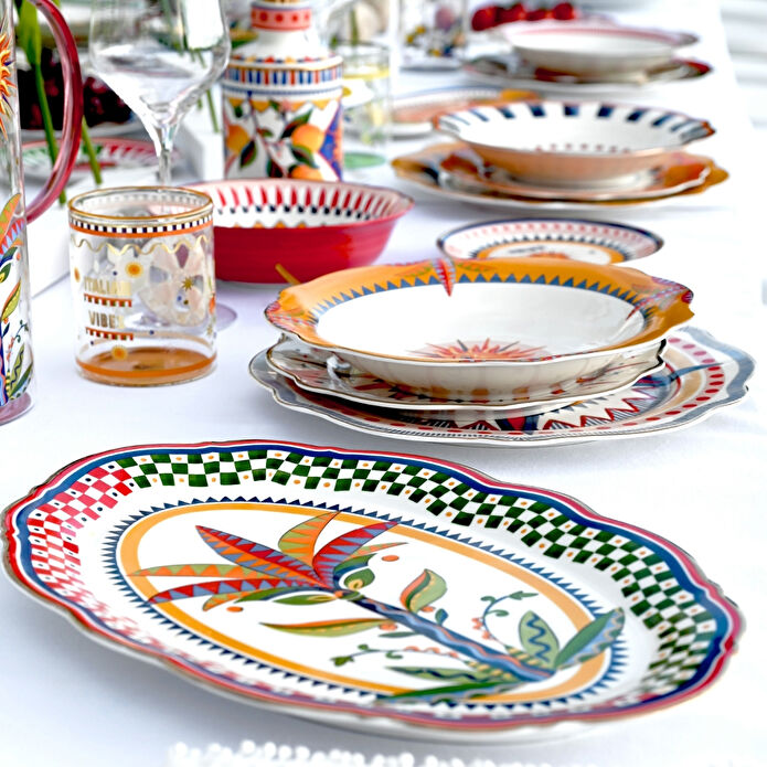 Baci Milano Dolce Vita Palmiye Desenli Oval Servis Tabağı 35 Cm