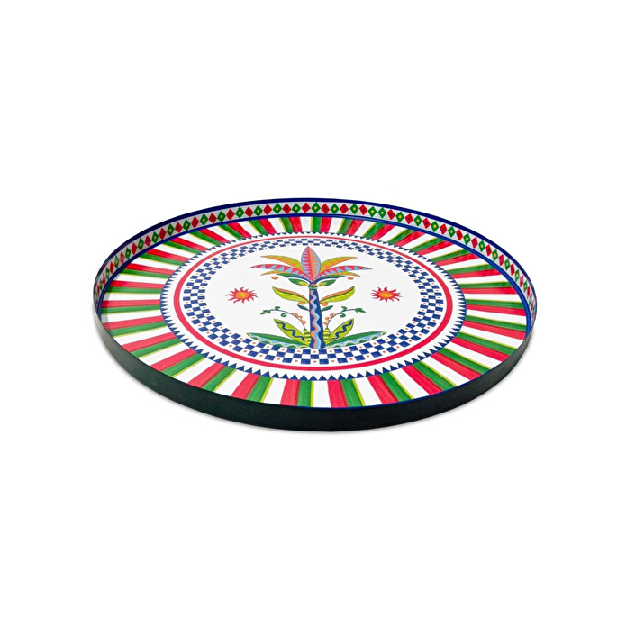 Baci Milano Dolce Vita Palm Desenli Metal Yuvarlak Tepsi 45cm