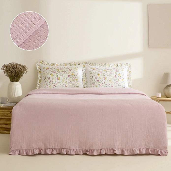 Karaca Home Dorian %100 Pamuk Fırfırlı Muslin Tek Kişilik Nevresim Takımı Pudra