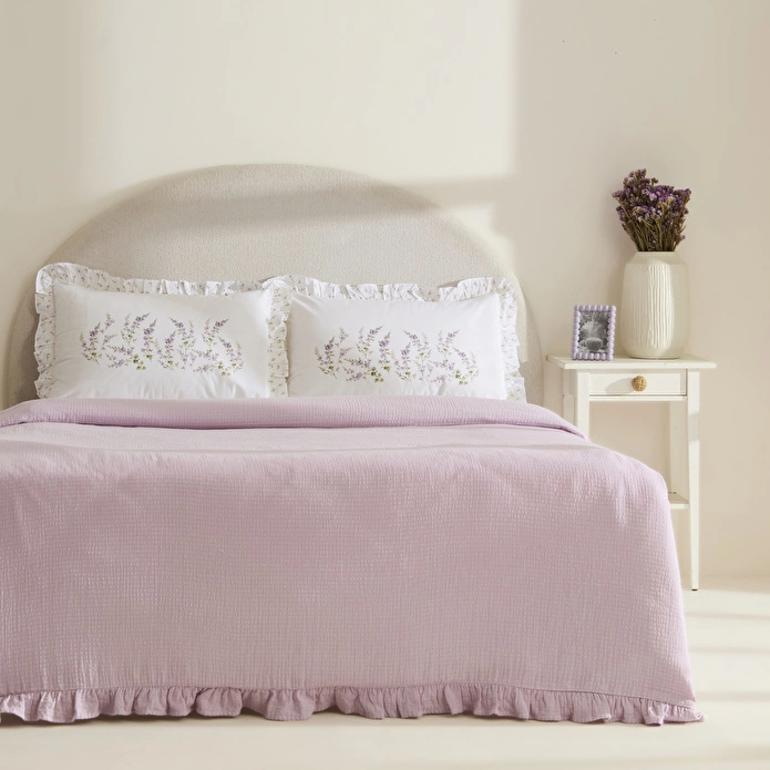 Karaca Home Luka %100 Pamuk Fırfırlı Müslin Çift Kişilik Nevresim Takımı Lila