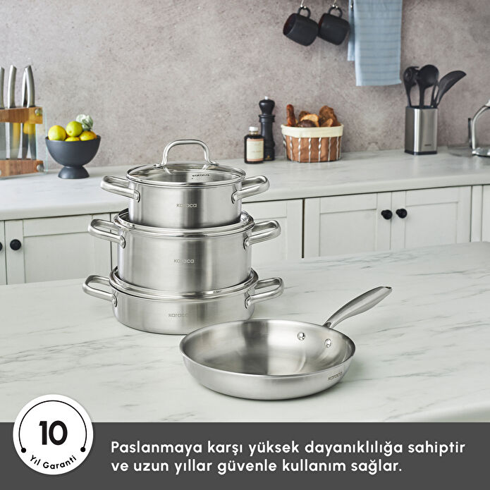 Karaca Power Steel 316+ 3Ply Akita İndüksiyon Tabanlı 7 Parça Çelik Tencere Seti