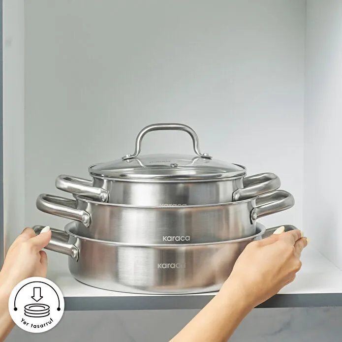 Karaca Power Steel 316+ 3Ply Akita İndüksiyon Tabanlı 7 Parça Çelik Tencere ve Tava Seti