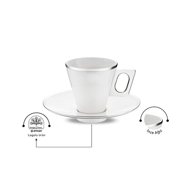 Emsan Zen 6'lı Kahve Fincan Takımı Platin 80 ml