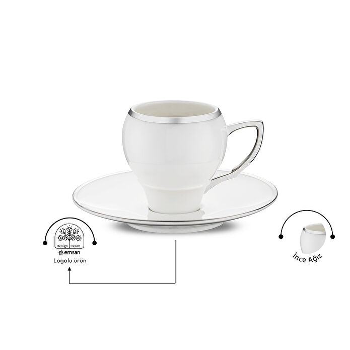 Emsan Florea 6'lı Kahve Fincan Takımı Platin 90 ml