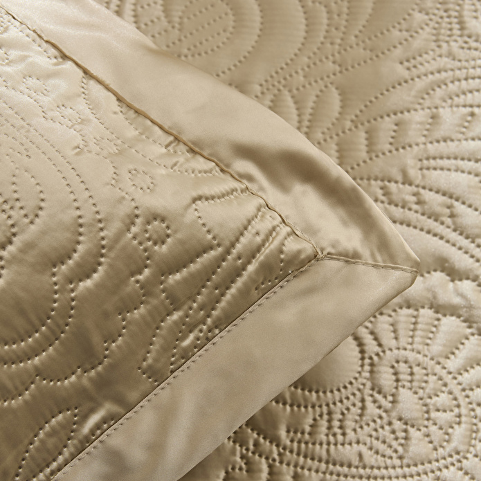 Kaşmir Home Anita Kristal Çift Kişilik Saten Yatak Örtüsü Takımı Gold