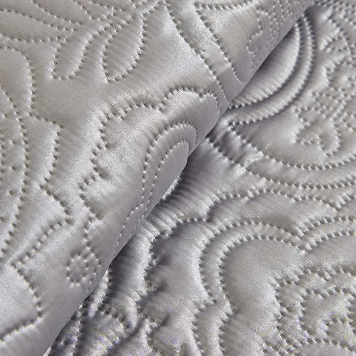 Kaşmir Home Anita Kristal Çift Kişilik Saten Yatak Örtüsü Takımı Gümüş