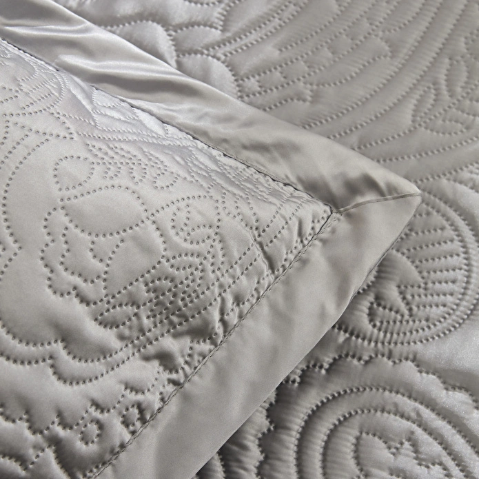 Kaşmir Home Anita Kristal Çift Kişilik Saten Yatak Örtüsü Takımı Gümüş