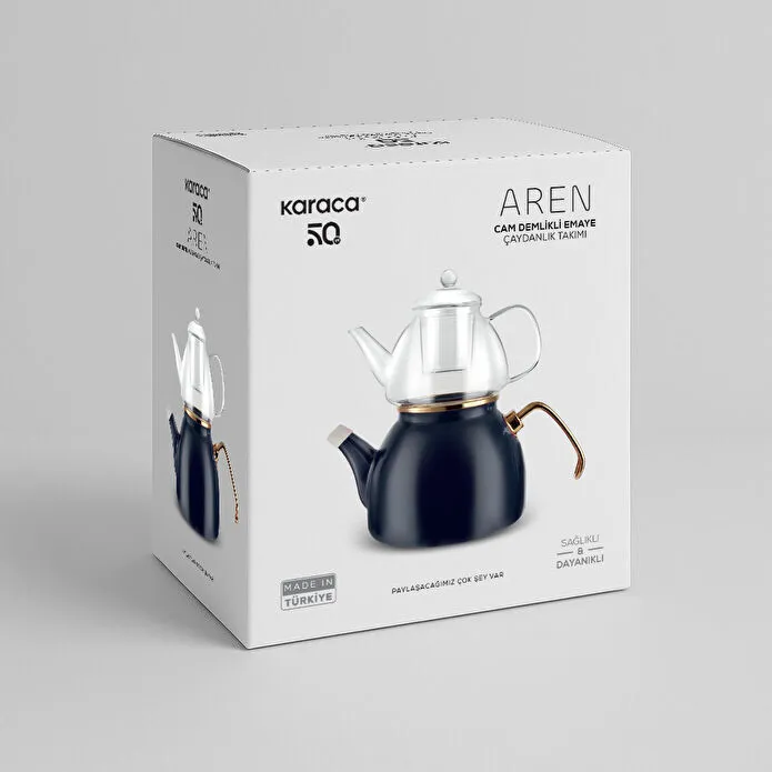 Karaca Aren Emaye Cam Delikli Çaydanlık Takımı Antrasit