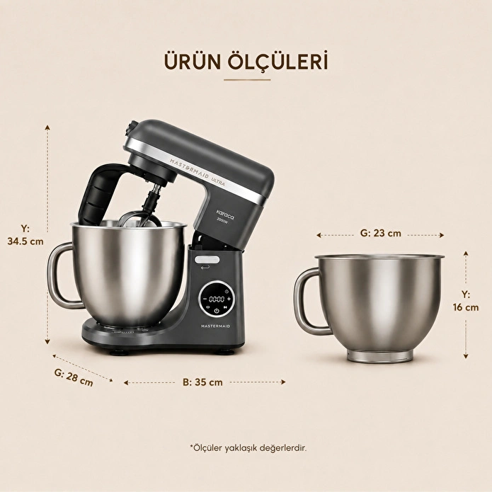 Karaca Mastermaid Chef Ultra D2000W Dijital Ekranlı Hamur Yoğurma Makinesi Galaxy Grey 7L