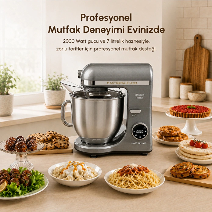 Karaca Mastermaid Chef Ultra D2000W Dijital Ekranlı Hamur Yoğurma Makinesi Galaxy Grey 7L