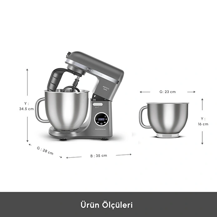 Karaca Mastermaid Chef Ultra D2000W Dijital Ekranlı Hamur Yoğurma Makinesi Galaxy Grey 7L