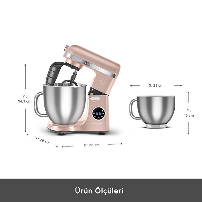 Karaca Mastermaid Chef Ultra D2000W Dijital Ekranlı Hamur Yoğurma Makinesi Pearly Pink 7L